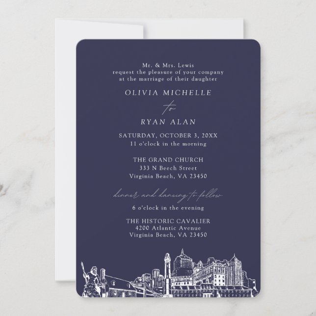 Invitación Iglesia de Virginia Beach Boda (Anverso)