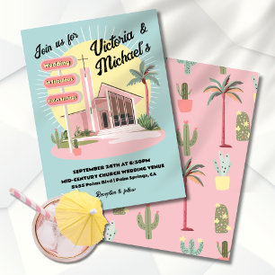 Invitación Iglesia del Rótulo Boda Mod Palm Springs de mediad
