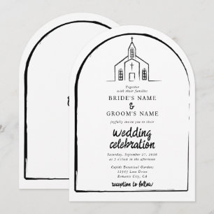 Invitación Iglesia Dibujada a Mano Tradicional Caprichosa Bod