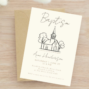 Invitación Iglesia elegante Bautizo Neutral Beige Bautismo
