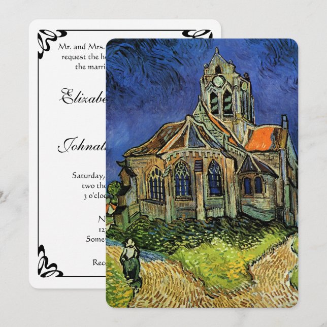 Invitación Iglesia en Auvers de Vincent van Gogh Boda (Anverso / Reverso)