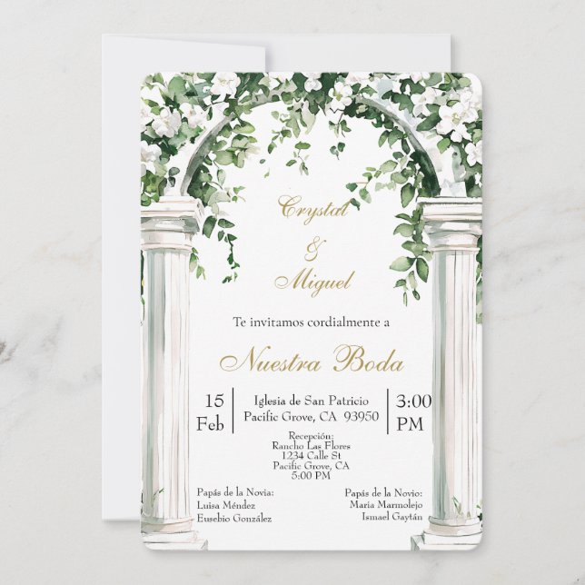 Invitación Iglesia floral boda española   (Anverso)