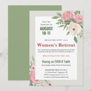 Invitación Iglesia floral verde rosada: retiro femenino
