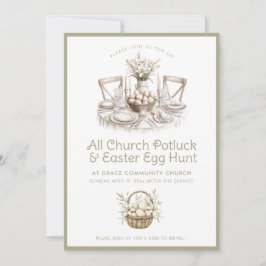 Invitación Iglesia Neutral Potluck y la caza de huevos de Pas