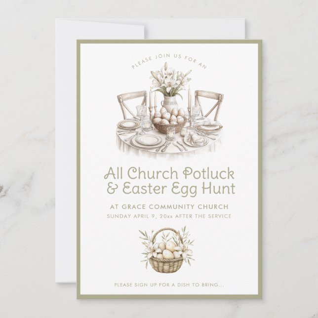 Invitación Iglesia Neutral Potluck y la caza de huevos de Pas (Anverso)