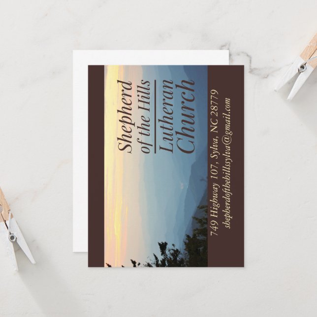 Invitación Iglesia Notecard para Pastor de las Colinas (Anverso/Reverso In Situ)