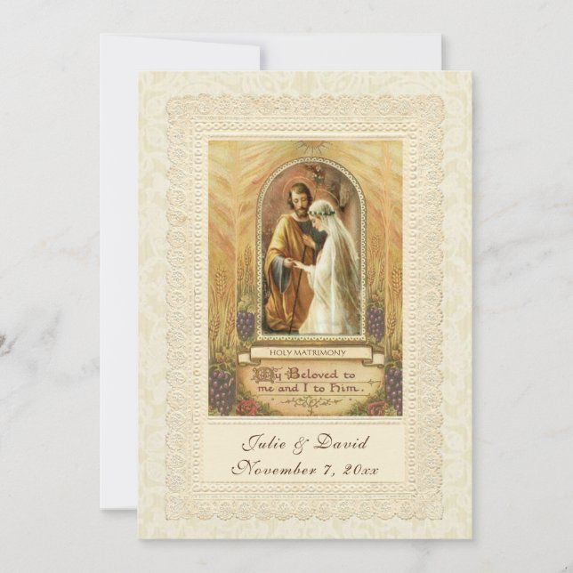 Invitación Iglesia/Recepción de Bodas Vintage Católica (Anverso)