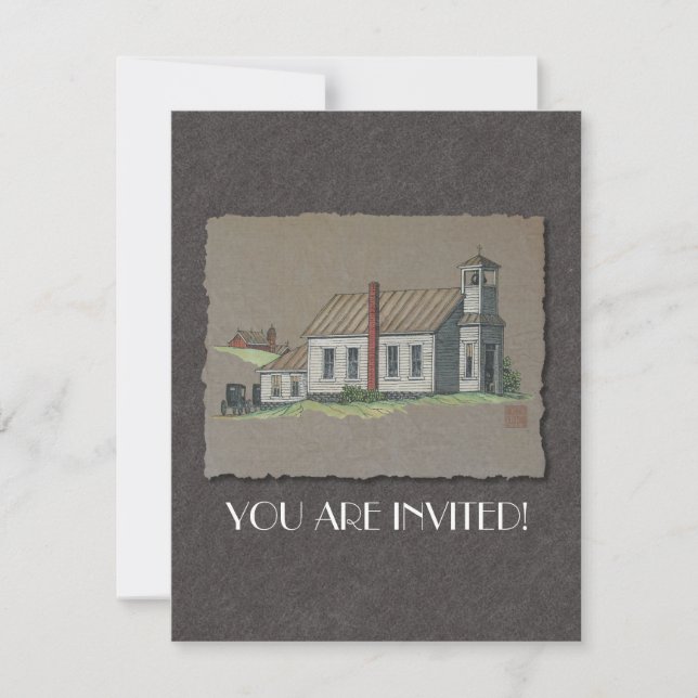 Invitación Iglesia rural de madera (Anverso)