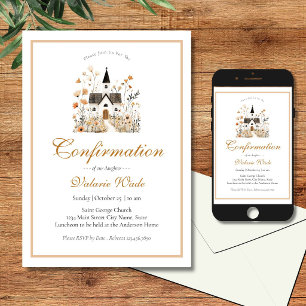 Invitación Iglesia Rústica Flores Niñas Confirmación
