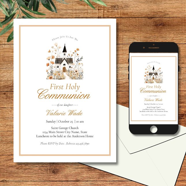 Invitación Iglesia Rústica Flores Niñas Primera Comunión (Subido por el creador)