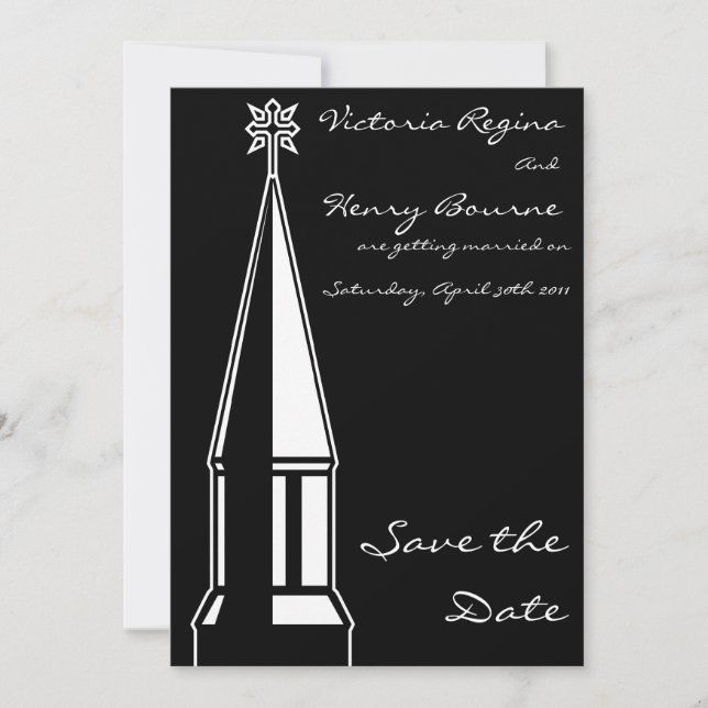 Invitación Iglesia Steeple Save the Date Invitation Black (Anverso)