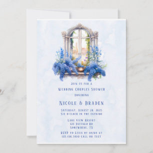 Invitación Iglesia Vista Floral Azul Boda Ducha Parejas