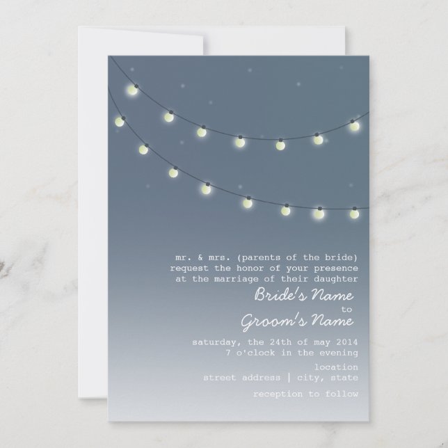Invitación Igualando la boda al aire libre - cadena de luces (Anverso)