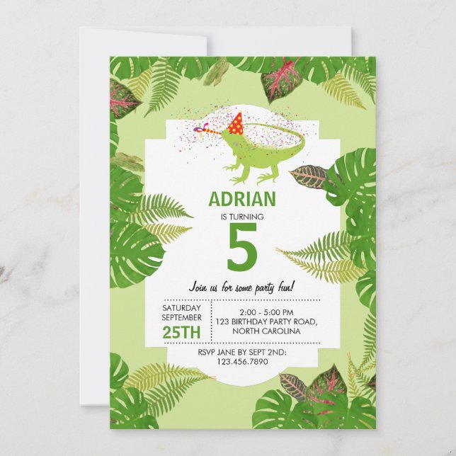 Invitación Iguana Lizard Fiesta de Animales (Anverso)