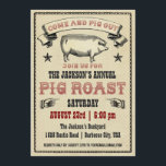Invitación II a la asada de cerdo vintage<br><div class="desc">¡Com y Pig Out! Asado de cerdo de barbacoa con pancarta, estrellas, dedos apuntando a las manos, borde y fondo de papel antiguo. Esta invitación rústica a la moda es perfecta para cualquier evento de barbacoa al aire libre. Hay mucho espacio en la parte trasera para más información. Versión más...</div>