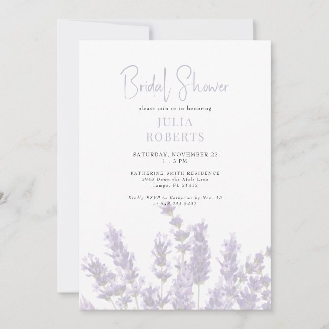Invitación II a la ducha de novia floral Lavender (Anverso)