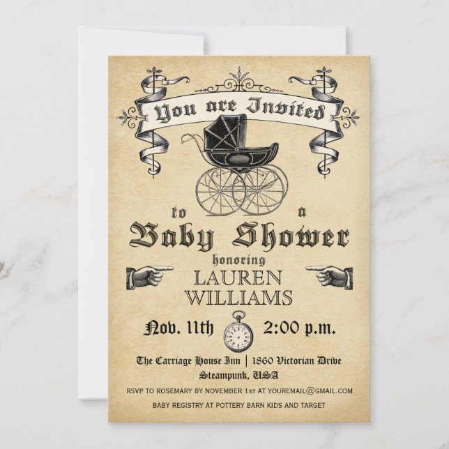 Invitación II de Baby Shower del vintage (Anverso)