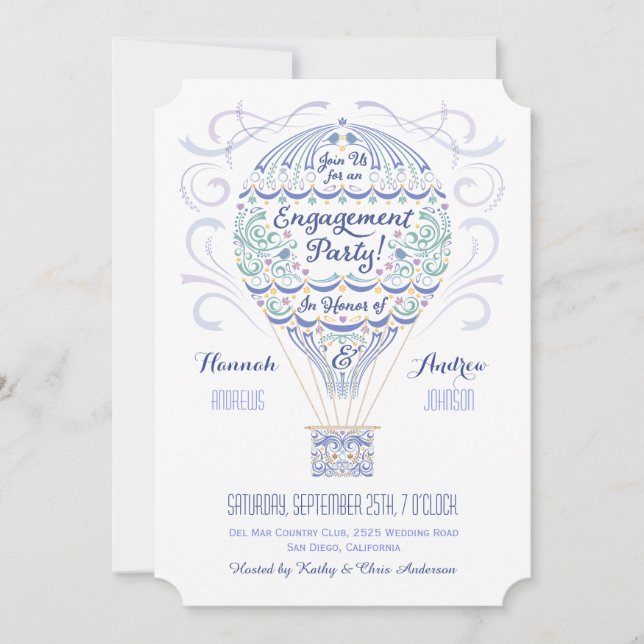 Invitación II de la fiesta de compromiso de globos (Anverso)