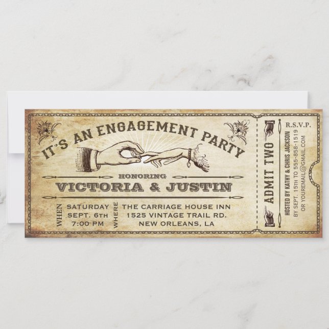 Invitación III del Vintage Engagement Party (Anverso)