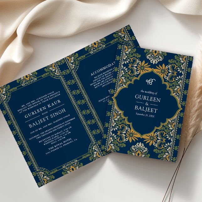 Invitación Ikat amarillo verde azul en un Boda sij (Subido por el creador)