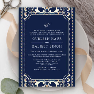 Invitación Ikat Azul Oscuro Anand Karaj Boda Sikh