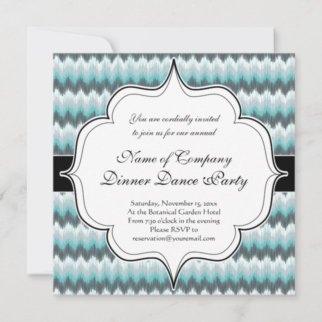 Invitación Ikat Chevron Zig Zags Verde Tribal Elegante (Anverso)