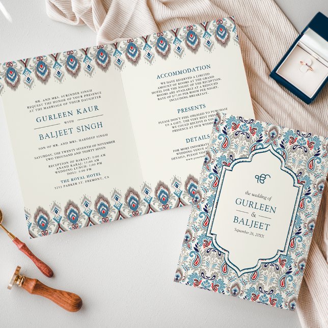 Invitación Ikat gris azul en un Boda de Anand Karaj Sikh (Subido por el creador)