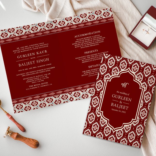 Invitación Ikat rojo en un Boda de Anand Karaj Sikh (Subido por el creador)
