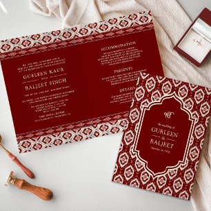 Invitación Ikat Rojo Traje Sikh de Boda Anand Karaj Todo en U