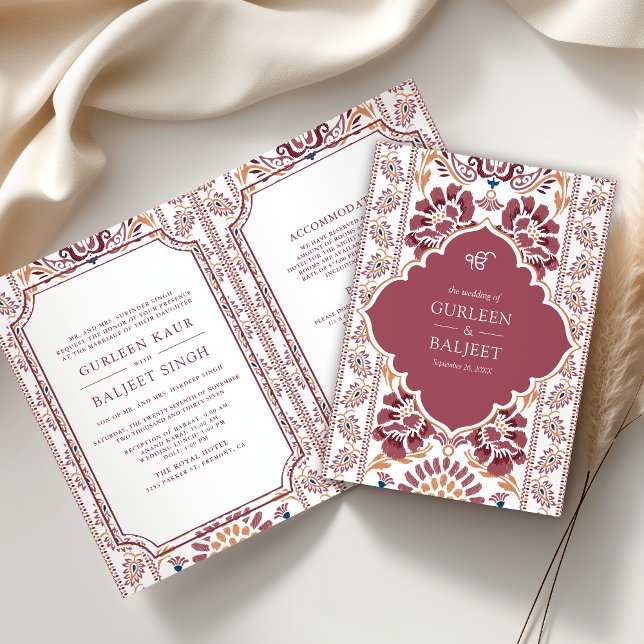 Invitación Ikat Rosa Blanco Todo en Uno Boda Sikh (Subido por el creador)