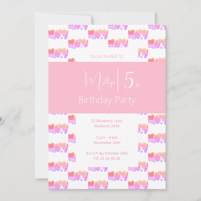 Invitación illusima Arcoíris Rosa Naranja Amor Corazones Cump (Anverso)