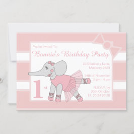 Invitación illusima Ballerina Elephant Baby Pink Birday