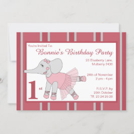 Invitación illusima Ballerina Elephant Chicas Maroon Cumpleañ