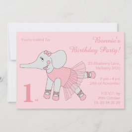 Invitación illusima Ballerina Elephant Chicas Pink Birday