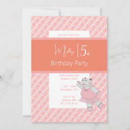 Invitación illusima Ballerina Hippo Floral Peach 5º cumpleaño