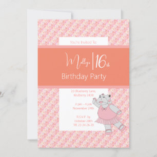 Invitación illusima Ballerina Hippo Floral Pink 16º cumpleaño