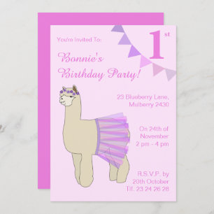 Invitación illusima Ballerina Llama Chicas Banderas rosadas C