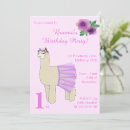 Invitación illusima Ballerina Llama Chicas cumpleaños rosado