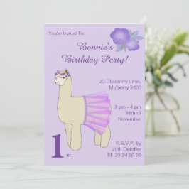 Invitación illusima Ballerina Llama Chicas Purple Birthday