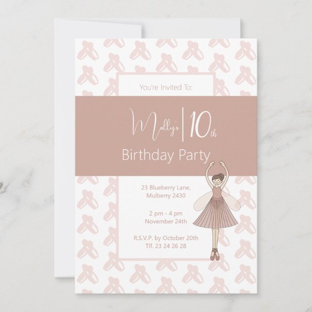 Invitación illusima Ballerina Pink Fairy 10 cumpleaños (Anverso)