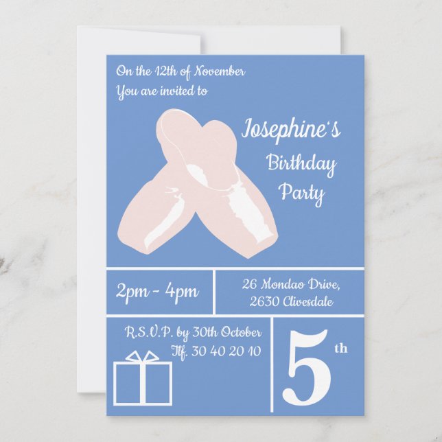 Invitación illusima Ballerina Shoes Blue Birthday (Anverso)