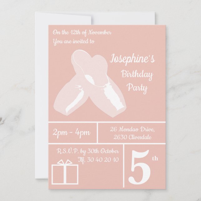 Invitación illusima Ballerina Shoes Cumpleaños Rosa (Anverso)