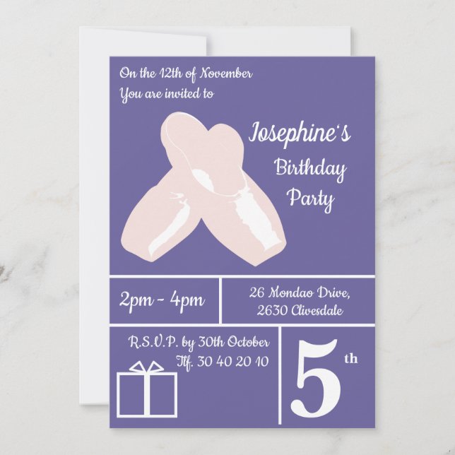 Invitación illusima Ballerina Shoes Dark Purple Birthday (Anverso)