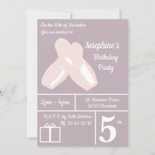 Invitación illusima Ballerina Shoes Mauve Cumpleaños