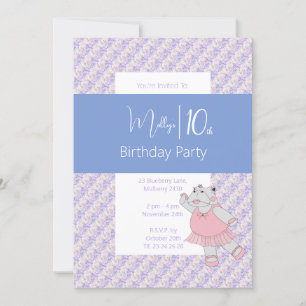 Invitación illusima Blue Ballerina Hippo 10 cumpleaños
