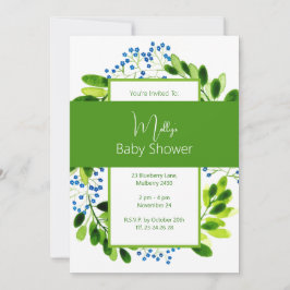 Invitación illusima Blue Floral Elegant Wreath Baby Shower