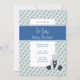 Invitación illusima Blue Floral Sailor Rhino Baby Shower