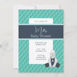Invitación illusima Blue Floral Sailor Rhino Baby Shower