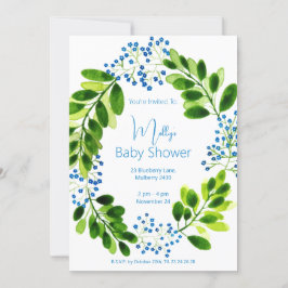 Invitación illusima Blue Floral Wreath Baby Shower
