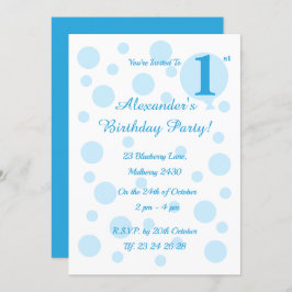 Invitación illusima Blue Spots and Dots Boys 1º cumpleaños